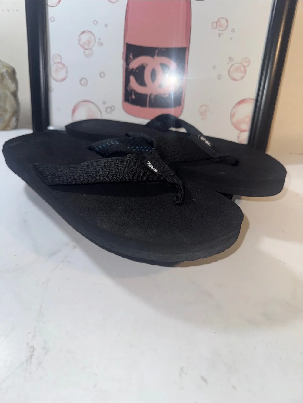 Teva Men's Mush II Black Foam Strap Flip Sandals - Size 11
